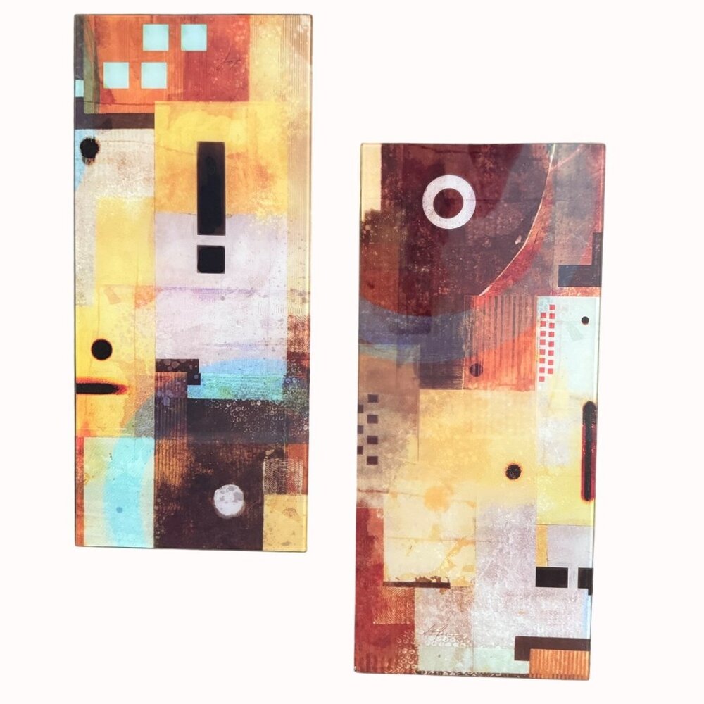 Abstract Glass Wall Art Panels Set Of 2 Artist Signed Geometric Hanging Gallery